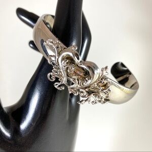 Silver-tone floral heart cuff bracelet OOAK